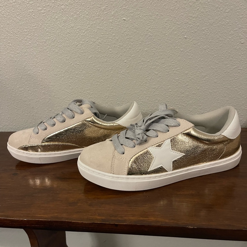 Gold and White Star Sneakers